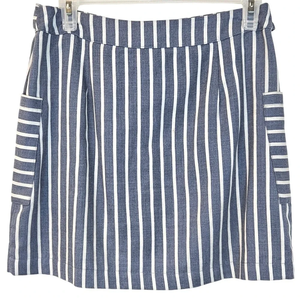 ALTAR'D STATE Blue White Striped Linen Blend Mini Skirt S‎ Tie Waist Coastal